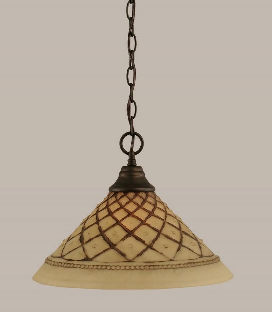 Toltec Lighting-10-BRZ-718-Any - 1 Light Chain Hung Pendant-11.5 Inches Tall and 16 Inches Wide Bronze Chocolate Icing Matte Black Finish with Amber Dragonfly Tiffany Glass