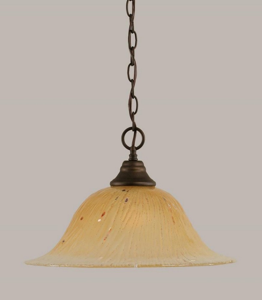 Toltec Lighting-10-BRZ-740-Any - 1 Light Chain Hung Pendant-11 Inches Tall and 17 Inches Wide Bronze Amber Crystal Matte Black Finish with Italian Ice Glass