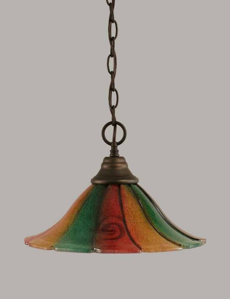 Toltec Lighting-10-BRZ-764-One Light 14 Inch Chain Hung Pendant-14 Inches Wide by 9.25 Inches High   Bronze Finish with Mardi Gras Glass