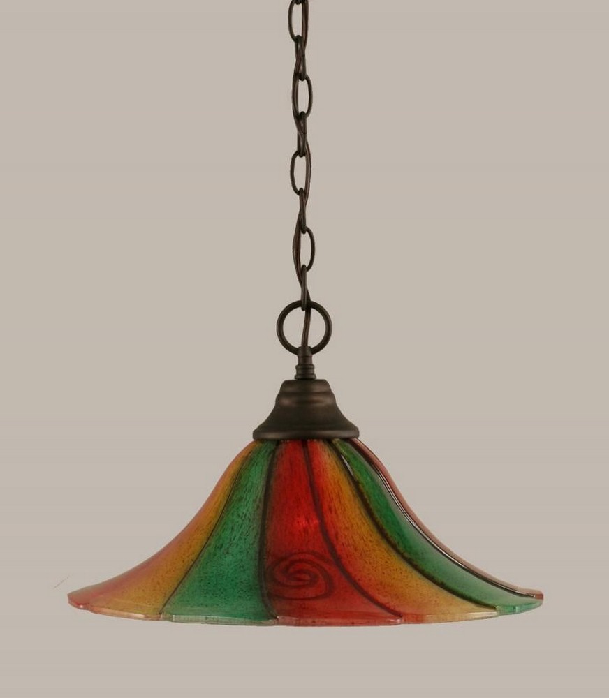 Toltec Lighting-10-BRZ-767-Hung-One Light Chain Pendant-16 Inches Wide by 10.25 Inches High   Bronze Finish with Mardi Gras Glass