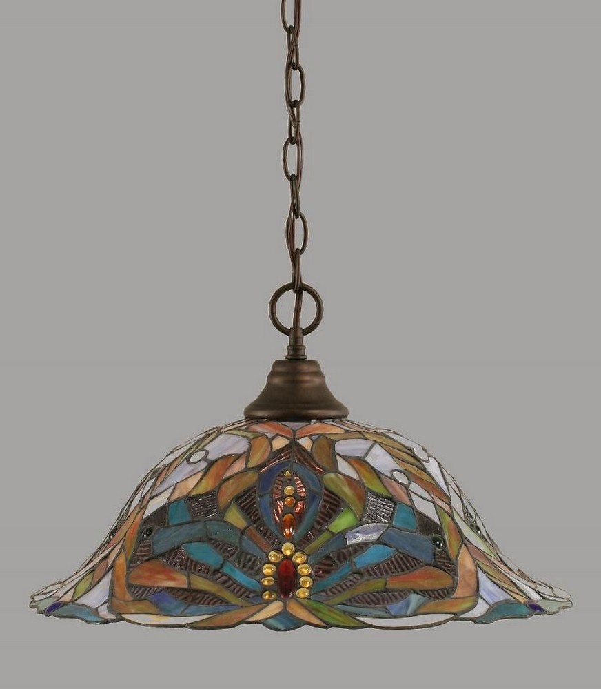 Toltec Lighting-10-BRZ-990-One Light 19 Inch Chain Hung Pendant-19 Inches Wide by 11.25 Inches High   Bronze Finish with Kaleidoscope Tiffany Glass