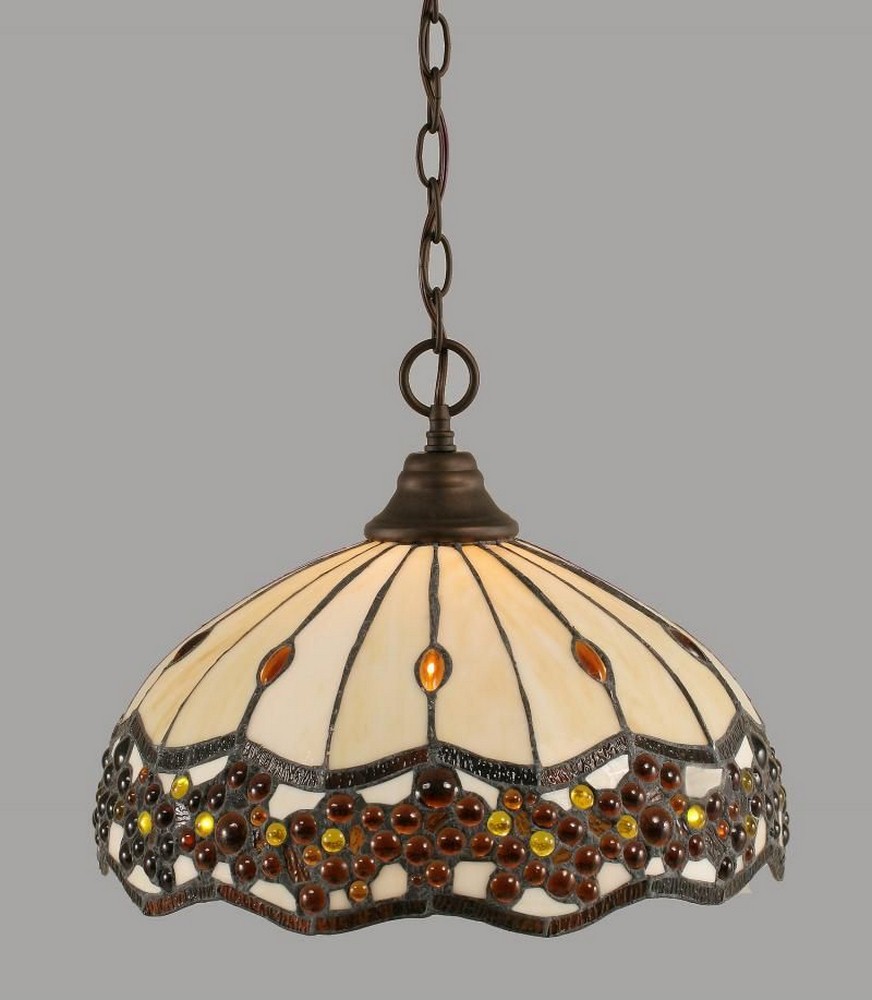 Toltec Lighting-10-BRZ-997-One Light 16 Inch Chain Hung Pendant-16 Inches Wide by 12.5 Inches High   Bronze Finish with Roman Jewel Tiffany Glass