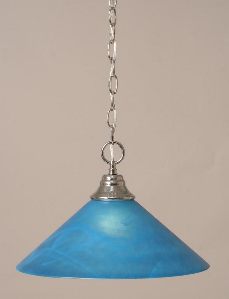Toltec Lighting-10-CH-415-Hung-One Light Chain Pendant-15 Inches Wide by 11.5 Inches High   Chrome Finish with Blue Italian Glass