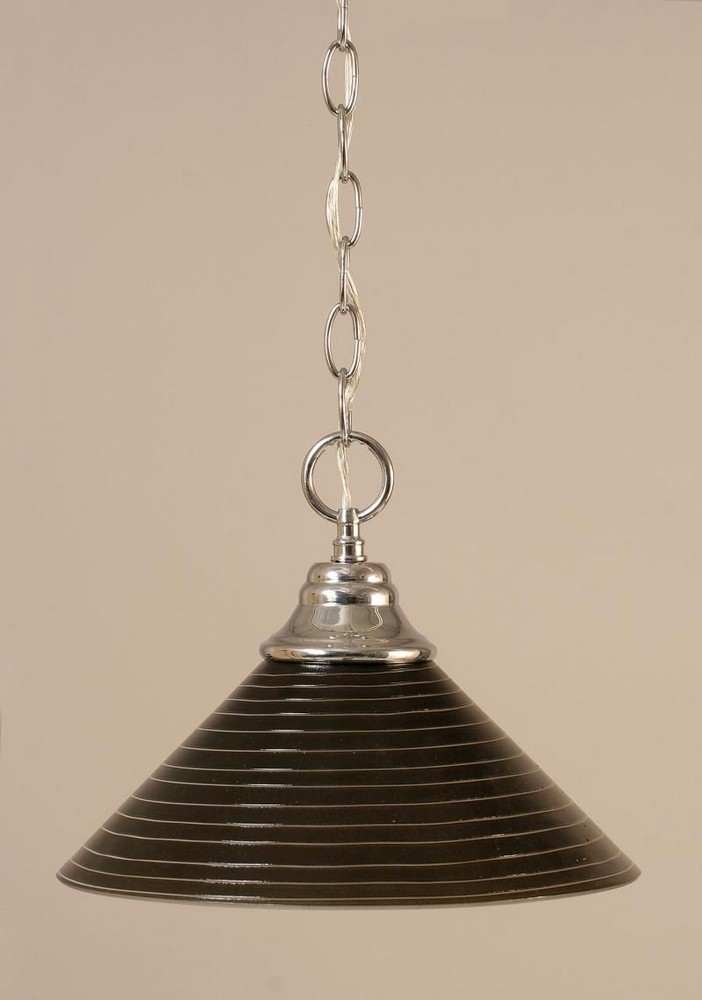 Toltec Lighting-10-CH-442-Hung-One Light Chain Pendant-14 Inches Wide by 9.75 Inches High   Chrome Finish with Charcoal Spiral Glass