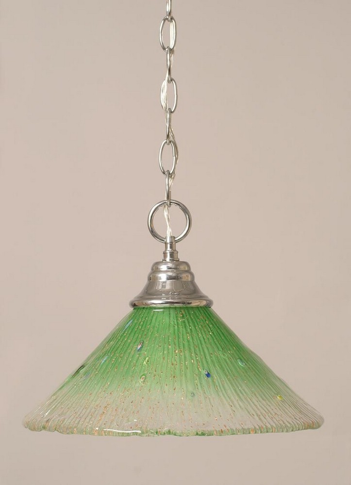 Toltec Lighting-10-CH-447-Hung-One Light Chain Pendant-14 Inches Wide by 9.75 Inches High   Chrome Finish with Kiwi Green Crystal Glass