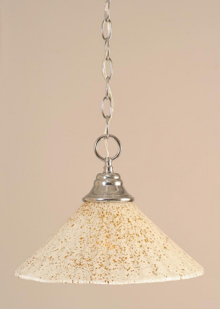 Toltec Lighting-10-CH-702-Hung-One Light Chain Pendant-14 Inches Wide by 9.75 Inches High   Chrome Finish with Gold Ice Glass