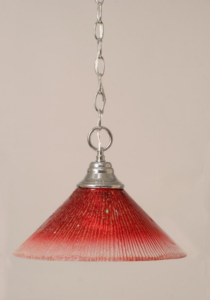 Toltec Lighting-10-CH-706-Hung-One Light Chain Pendant-14 Inches Wide by 9.75 Inches High   Chrome Finish with Raspberry Crystal Glass