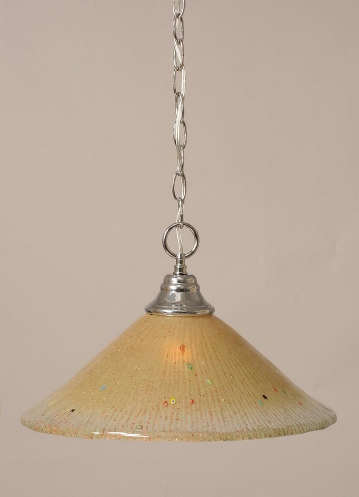 Toltec Lighting-10-CH-710-Hung-One Light Chain Pendant-15 Inches Wide by 11.5 Inches High   Chrome Finish with Amber Crystal Glass
