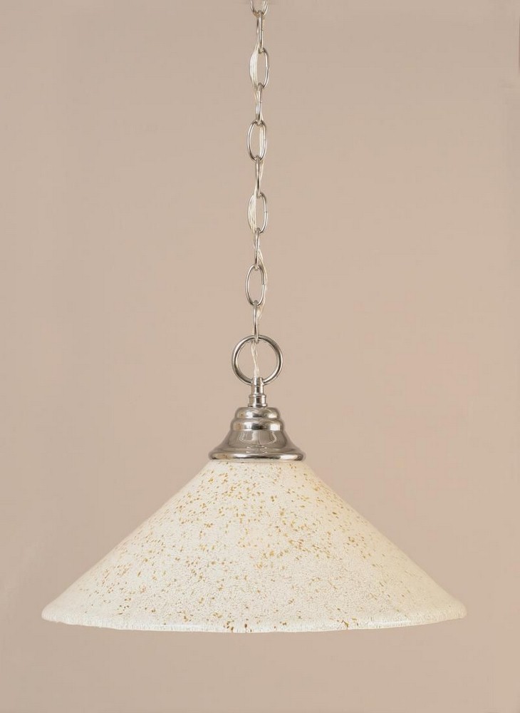 Toltec Lighting-10-CH-714-Hung-One Light Chain Pendant-15 Inches Wide by 11.5 Inches High   Chrome Finish with Gold Ice Glass