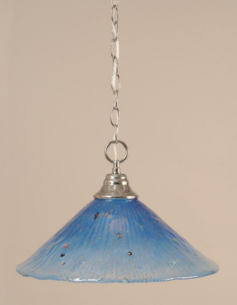 Toltec Lighting-10-CH-715-Hung-One Light Chain Pendant-15 Inches Wide by 11.5 Inches High   Chrome Finish with Teal Crystal Glass
