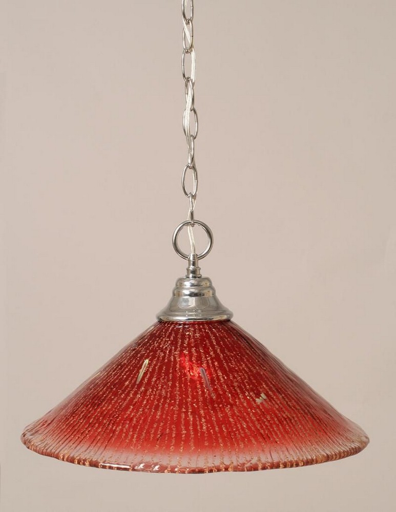 Toltec Lighting-10-CH-716-Hung-One Light Chain Pendant-15 Inches Wide by 11.5 Inches High   Chrome Finish with Raspberry Crystal Glass