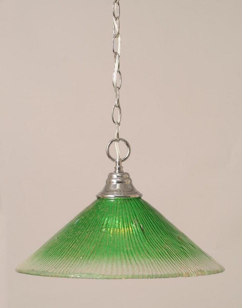 Toltec Lighting-10-CH-717-Hung-One Light Chain Pendant-15 Inches Wide by 11.5 Inches High   Chrome Finish with Kiwi Green Crystal Glass