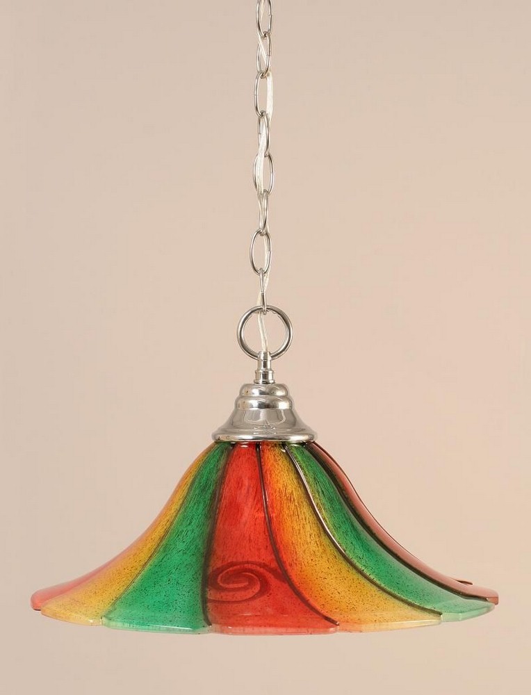 Toltec Lighting-10-CH-767-Hung-One Light Chain Pendant-16 Inches Wide by 10.25 Inches High   Chrome Finish with Mardi Gras Glass