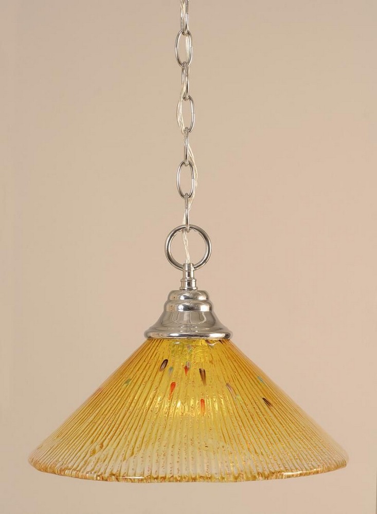 Toltec Lighting-10-CH-774-Hung-One Light Chain Pendant-14 Inches Wide by 9.75 Inches High   Chrome Finish with Gold Champagne Crystal Glass