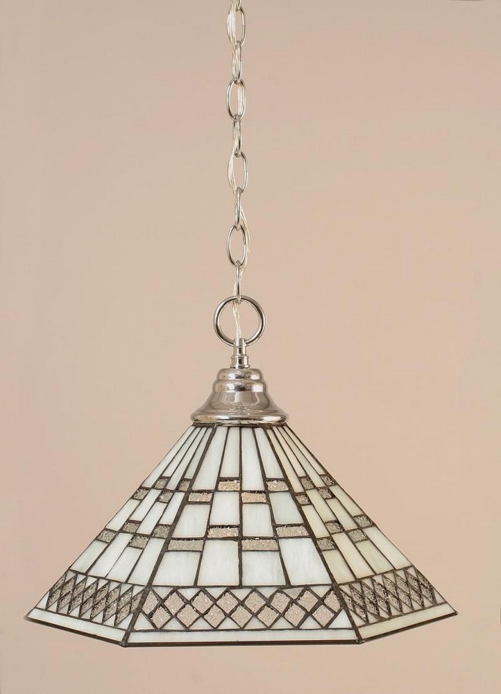 Toltec Lighting-10-CH-910-Hung-One Light Chain Pendant-16 Inches Wide by 11.75 Inches High   Chrome Finish with Pewter Tiffany Glass