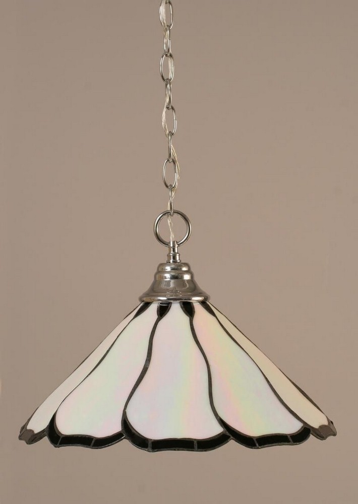 Toltec Lighting-10-CH-912-Hung-One Light Chain Pendant-15 Inches Wide by 11.5 Inches High   Chrome Finish with Pearl Flair Tiffany Glass