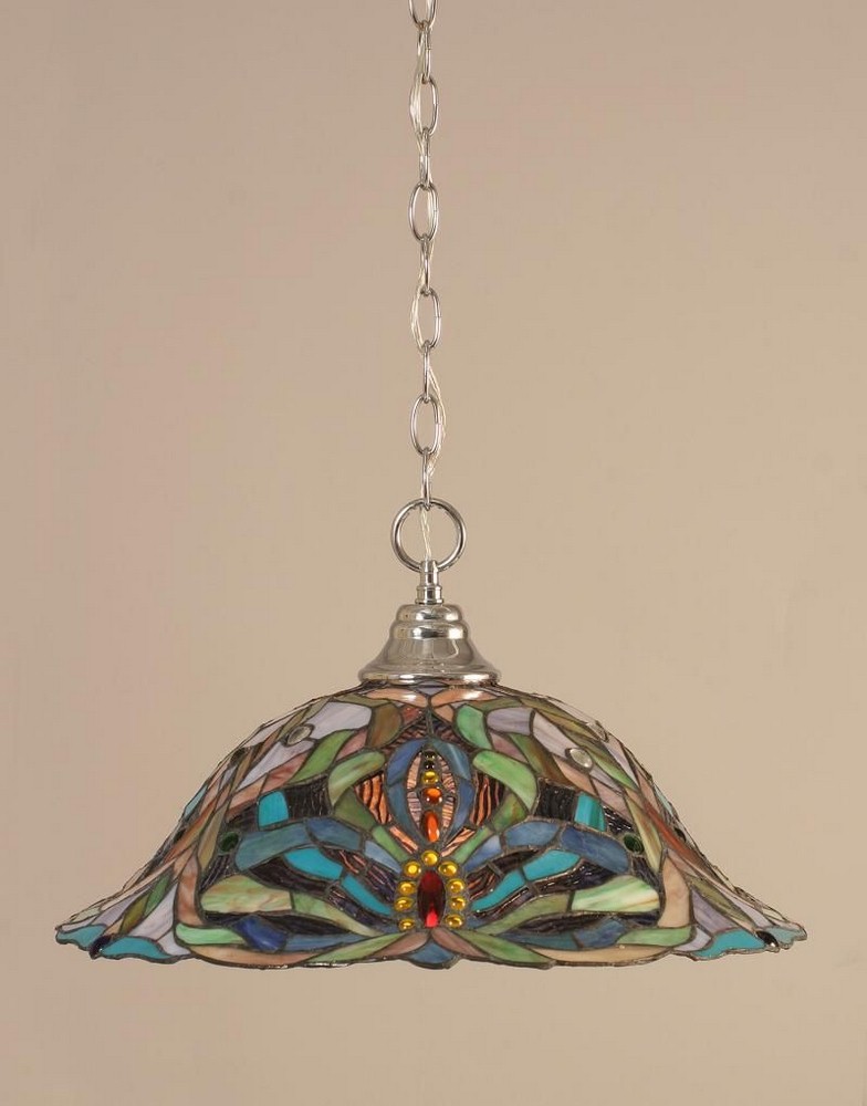 Toltec Lighting-10-CH-990-Hung-One Light Chain Pendant-19 Inches Wide by 11 Inches High   Chrome Finish with Kaleidoscope Tiffany Glass