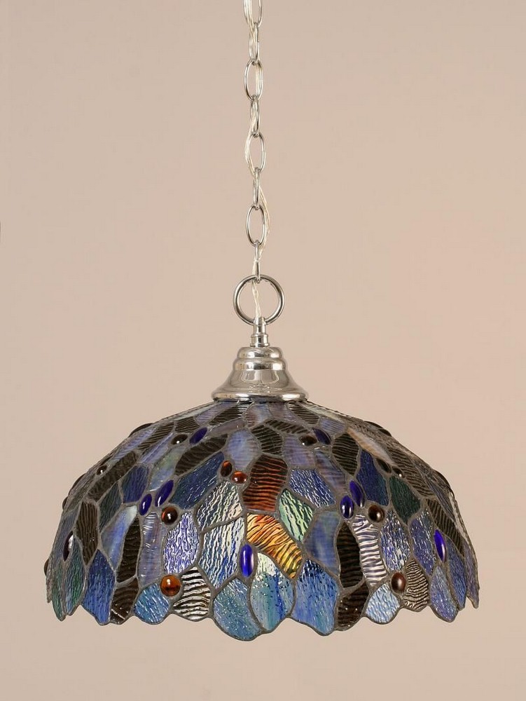 Toltec Lighting-10-CH-995-Hung-One Light Chain Pendant-16 Inches Wide by 12.25 Inches High   Chrome Finish with Roman Jewel Tiffany Glass