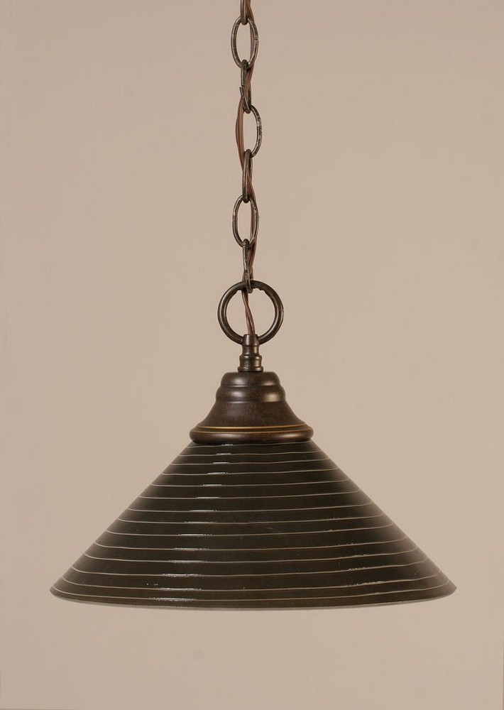 Toltec Lighting-10-DG-442-Hung-One Light Chain Pendant-14 Inches Wide by 9.75 Inches High   Dark Granite Finish with Charcoal Spiral Glass