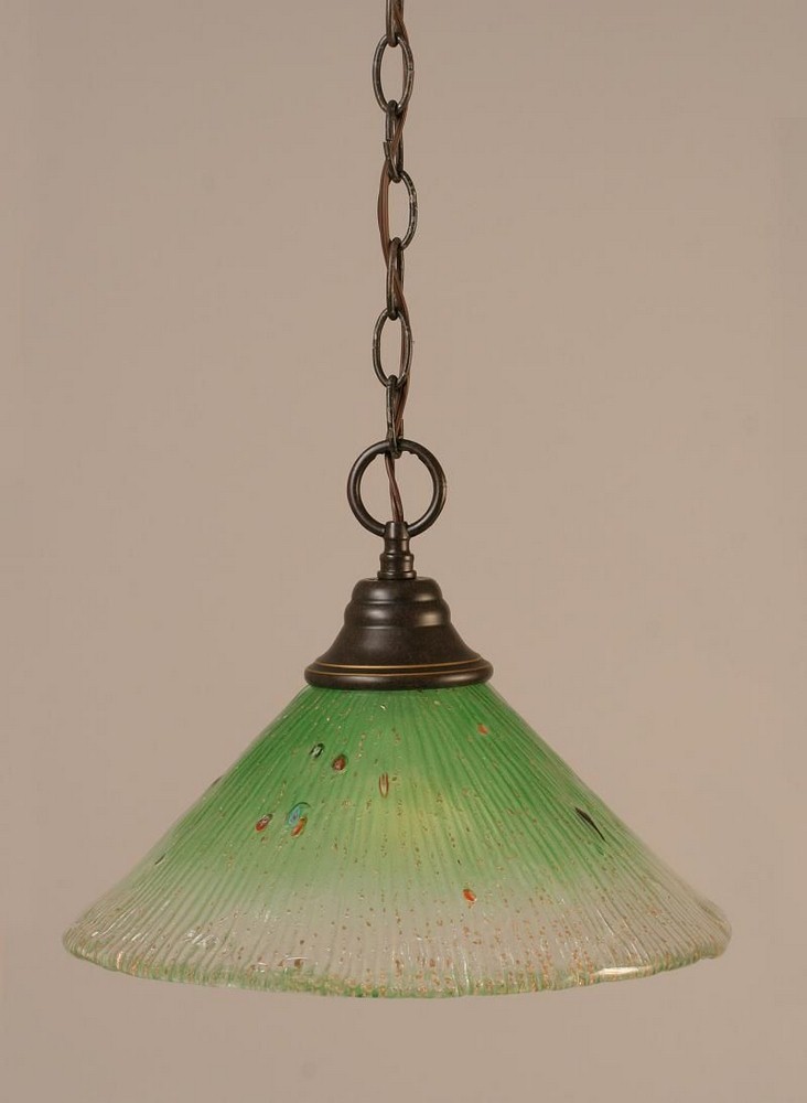 Toltec Lighting-10-DG-447-Hung-One Light Chain Pendant-14 Inches Wide by 9.75 Inches High   Dark Granite Finish with Kiwi Green Crystal Glass