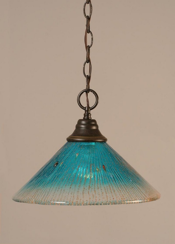 Toltec Lighting-10-DG-448-Hung-One Light Chain Pendant-14 Inches Wide by 9.75 Inches High   Dark Granite Finish with Teal Crystal Glass