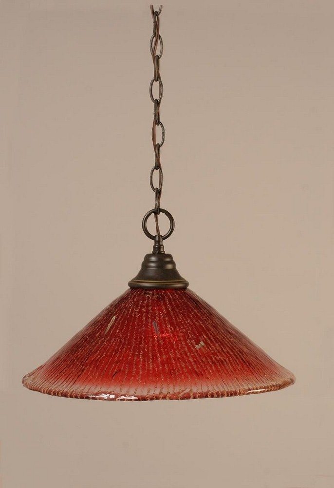 Toltec Lighting-10-DG-716-Hung-One Light Chain Pendant-15 Inches Wide by 11.5 Inches High   Dark Granite Finish with Raspberry Crystal Glass