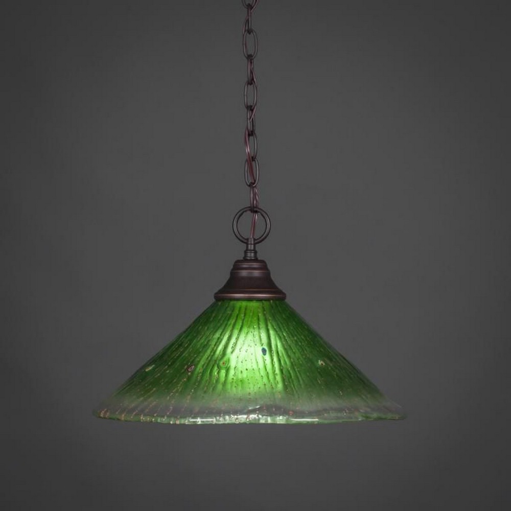 Toltec Lighting-10-DG-717-Hung-One Light Chain Pendant-15 Inches Wide by 11.5 Inches High   Dark Granite Finish with Kiwi Green Crystal Glass