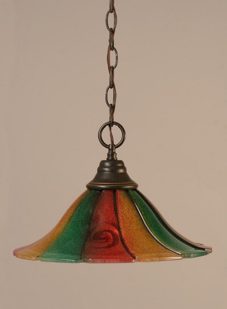 Toltec Lighting-10-DG-764-Hung-One Light Chain Pendant-14 Inches Wide by 9.25 Inches High   Dark Granite Finish with Mardi Gras Glass