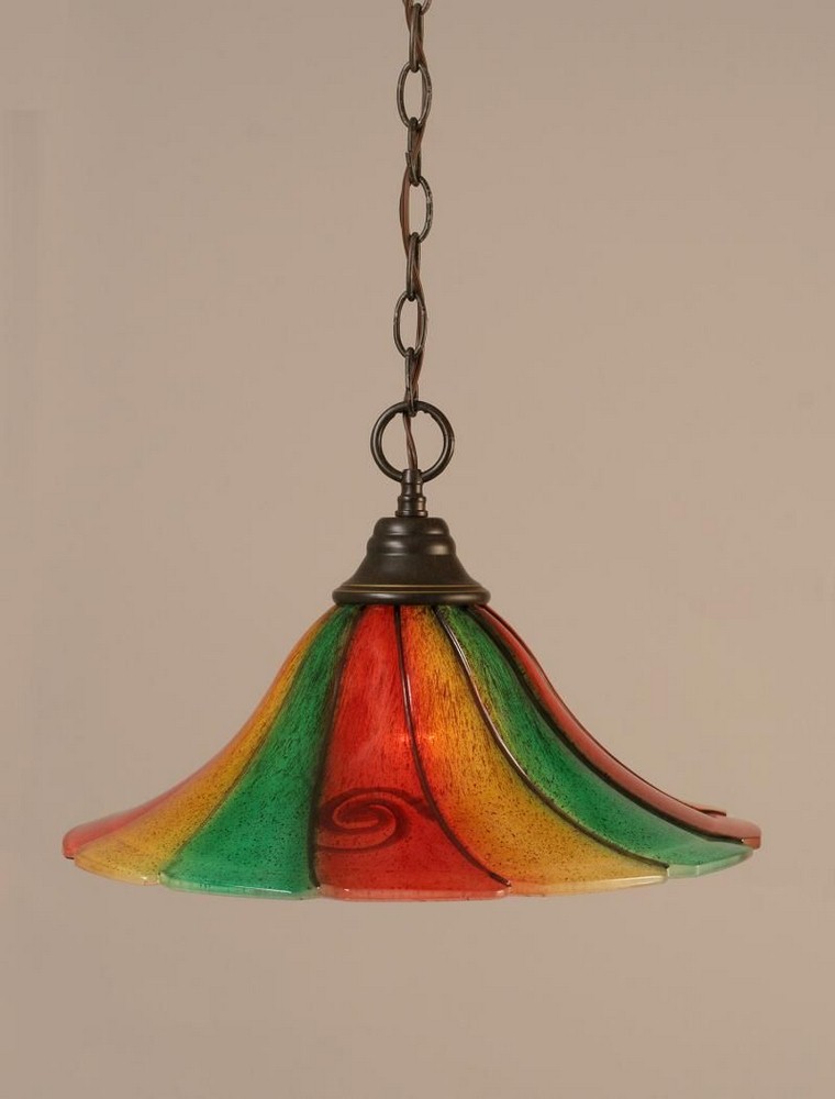 Toltec Lighting-10-DG-767-Hung-One Light Chain Pendant-16 Inches Wide by 10.25 Inches High   Dark Granite Finish with Mardi Gras Glass