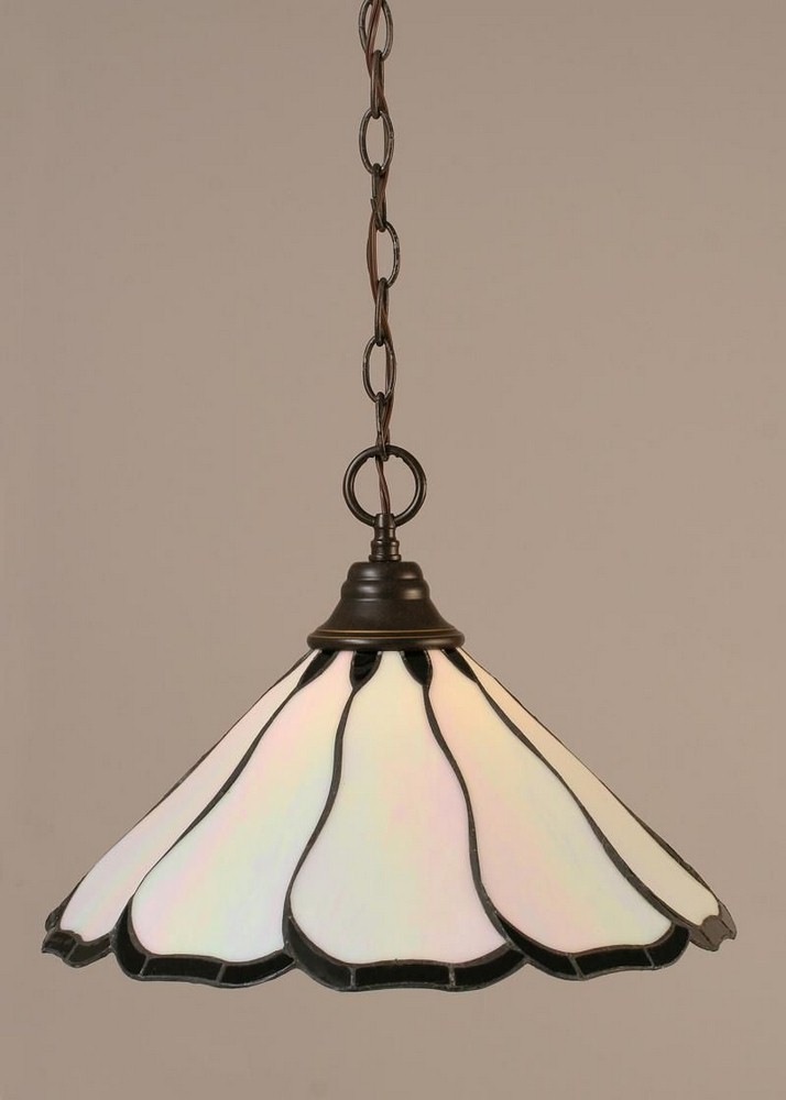 Toltec Lighting-10-DG-912-Hung-One Light Chain Pendant-15 Inches Wide by 11.5 Inches High   Dark Granite Finish with Pearl Flair Tiffany Glass