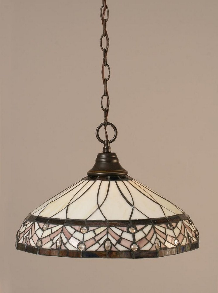 Toltec Lighting-10-DG-948-Hung-One Light Chain Pendant-16 Inches Wide by 11 Inches High   Dark Granite Finish with Royal Merlot Tiffany Glass