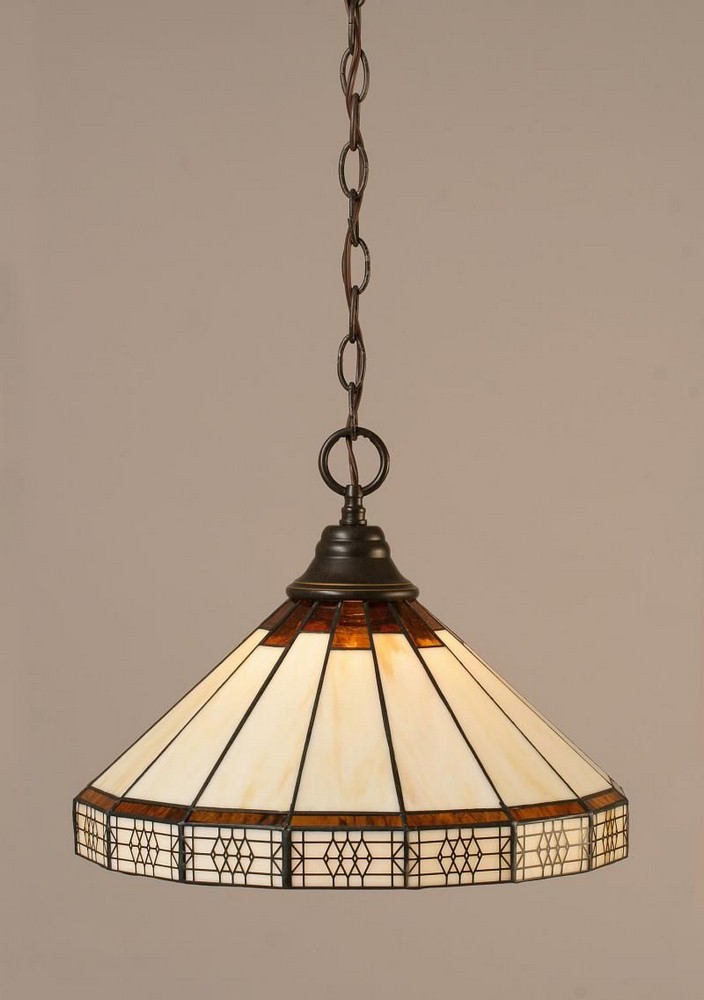 Toltec Lighting-10-DG-964-Hung-One Light Chain Pendant-15 Inches Wide by 11.5 Inches High   Dark Granite Finish with Honey/Brown Mission Tiffany Glass