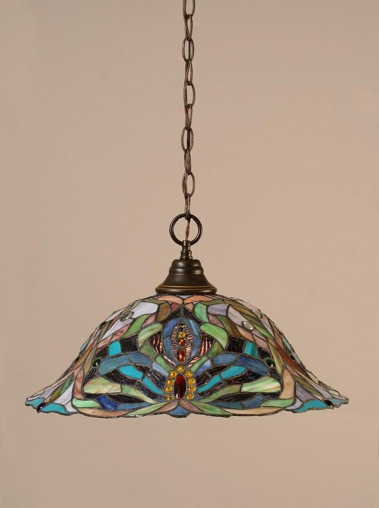 Toltec Lighting-10-DG-990-Hung-One Light Chain Pendant-19 Inches Wide by 11 Inches High   Dark Granite Finish with Kaleidoscope Tiffany Glass