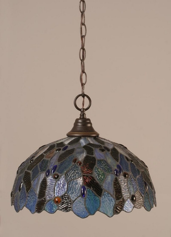 Toltec Lighting-10-DG-995-Hung-One Light Chain Pendant-16 Inches Wide by 12.25 Inches High   Dark Granite Finish with Blue Mosaic Tiffany Glass