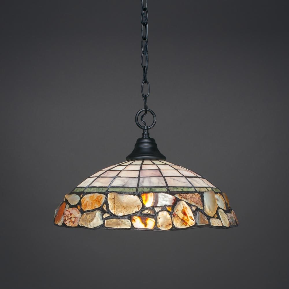 Toltec Lighting-10-MB-973-Any - 1 Light Chain Hung Pendant-10.5 Inches Tall and 16 Inches Wide Matte Black Cobblestone Art Bronze Finish with Cobblestone Tiffany Glass