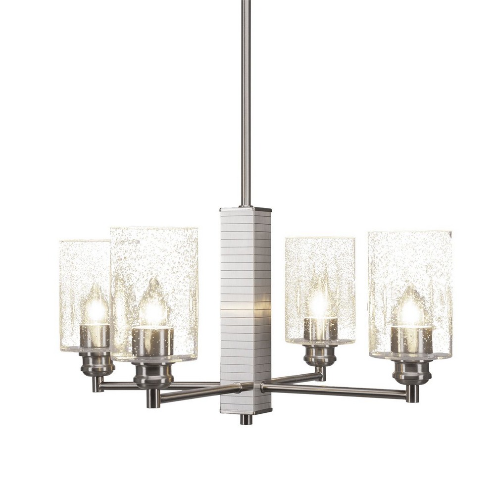 Toltec Lighting-1154-BN-300-Edge - 4 Light Chandelier-11 Inches Tall and 21.75 Inches Wide   Brushed Nickel Finish with Clear Bubble Glass