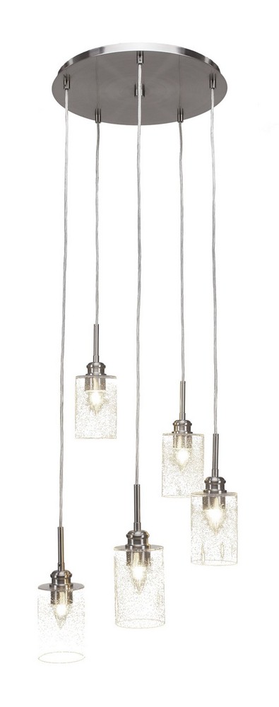 Toltec Lighting-1175-BN-300-Edge - 5 Light Cluster Pendalier-11.75 Inches Tall and 19.75 Inches Wide Brushed Nickel Clear Bubble Brushed Nickel Finish with Clear Bubble Glass