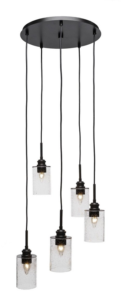 Toltec Lighting-1175-ES-300-Edge - 5 Light Cluster Pendalier-11.75 Inches Tall and 19.75 Inches Wide Espresso Clear Bubble Brushed Nickel Finish with Clear Bubble Glass