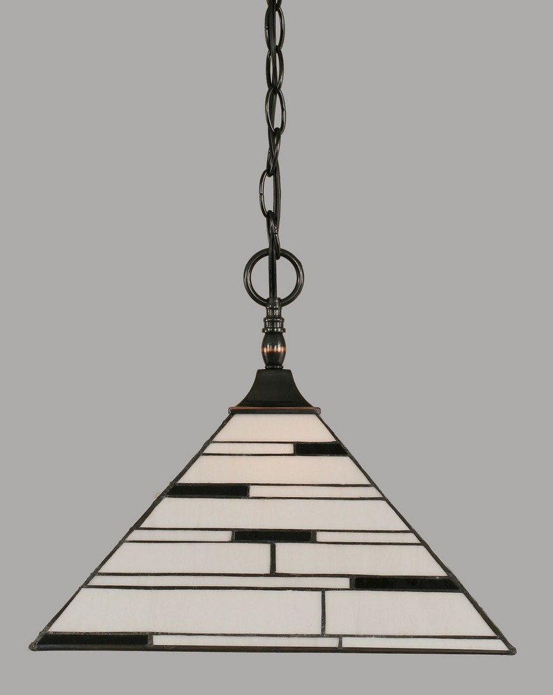 Toltec Lighting-12-BC-952-Any - 1 Light Chain Hung Pendant-12 Inches Tall and 14 Inches Wide Black Copper Pearl Ebony Art Matte Black Finish with Santa Cruz Tiffany Glass