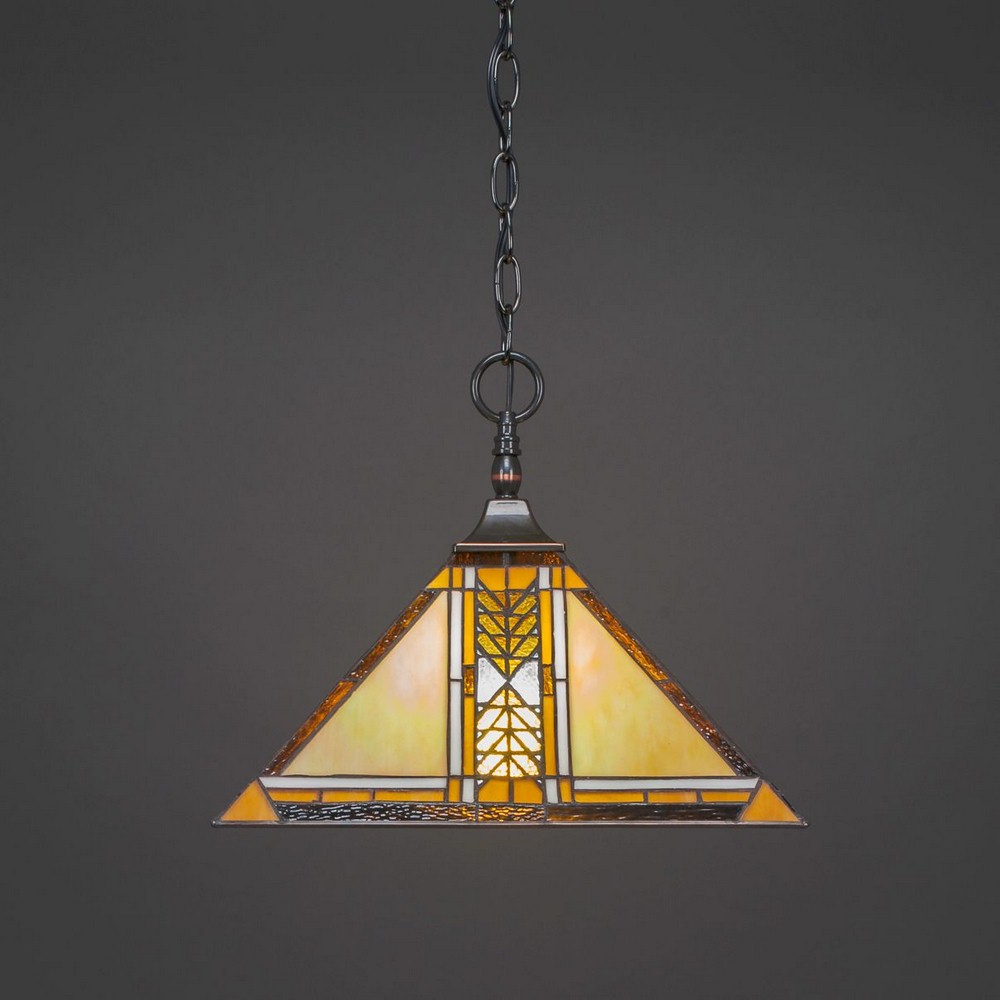 Toltec Lighting-12-BC-986-Any - 1 Light Chain Hung Pendant-12 Inches Tall and 14 Inches Wide Black Copper Santa Cruz Art Matte Black Finish with Santa Cruz Tiffany Glass