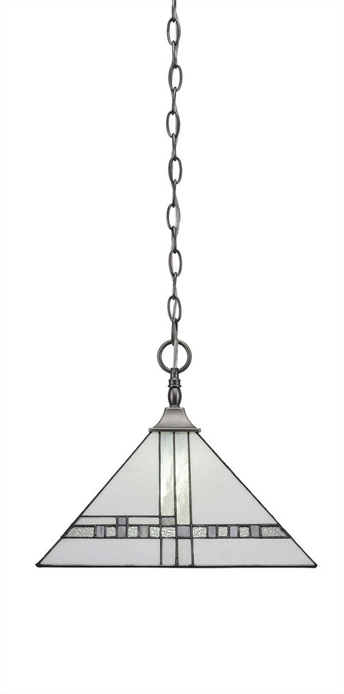 Toltec Lighting-12-BN-955-Any - 1 Light Chain Hung Pendant-12 Inches Tall and 14 Inches Wide Brushed Nickel New Deco Art Matte Black Finish with Santa Cruz Tiffany Glass