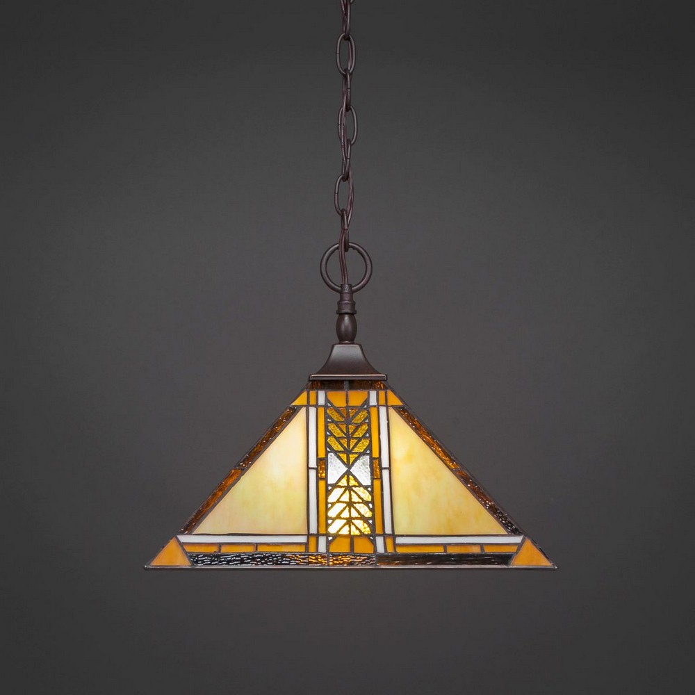 Toltec Lighting-12-DG-986-Any - 1 Light Chain Hung Pendant-12 Inches Tall and 14 Inches Wide Dark Granite Santa Cruz Art Matte Black Finish with Santa Cruz Tiffany Glass