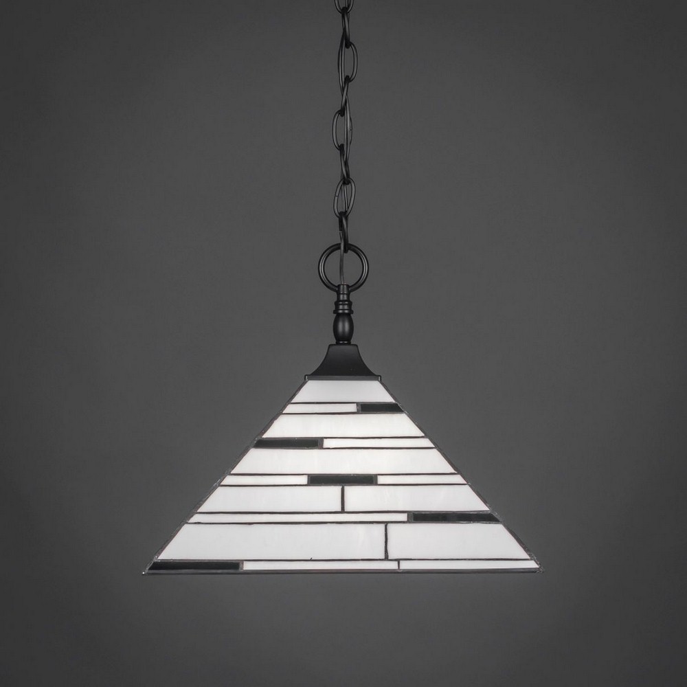 Toltec Lighting-12-MB-952-Any - 1 Light Chain Hung Pendant-12 Inches Tall and 14 Inches Wide Matte Black Pearl Ebony Art Matte Black Finish with Santa Cruz Tiffany Glass