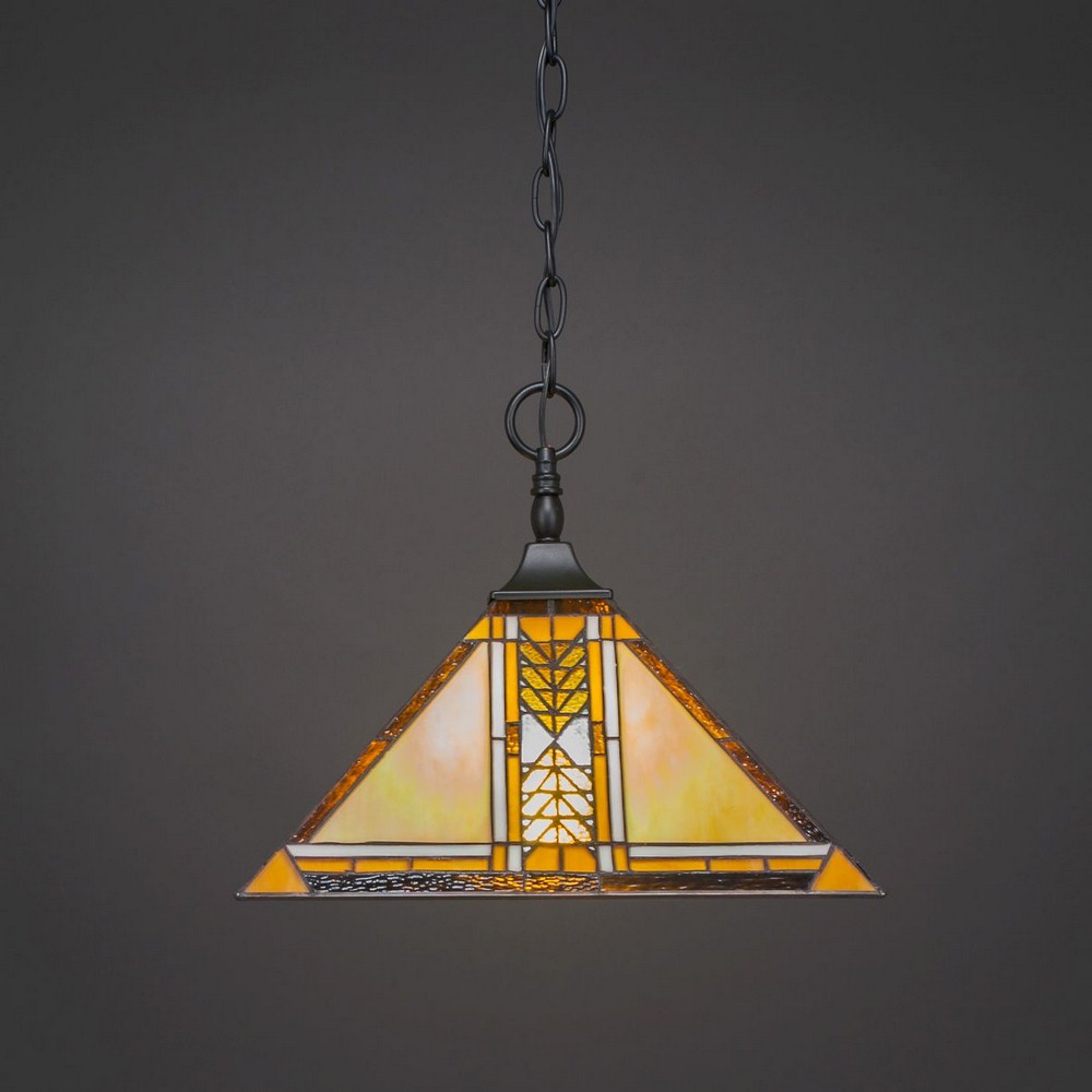 Toltec Lighting-12-MB-986-Any - 1 Light Chain Hung Pendant-12 Inches Tall and 14 Inches Wide Matte Black Santa Cruz Art Matte Black Finish with Santa Cruz Tiffany Glass