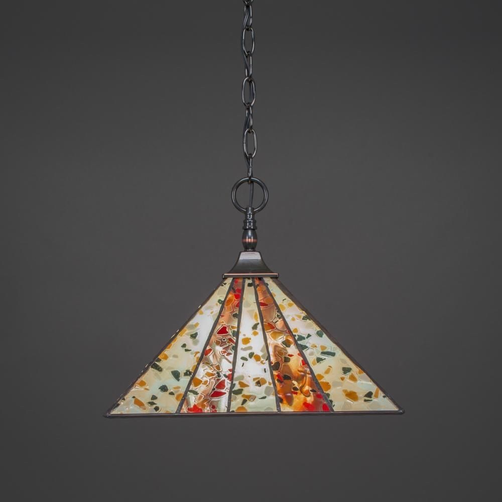 Toltec Lighting-12-BC-956-Any - 1 Light Chain Hung Pendant-11.5 Inches Tall and 14 Inches Wide Black Copper Fiesta Art Bronze Finish with Purple/Metal Leaf Tiffany Glass