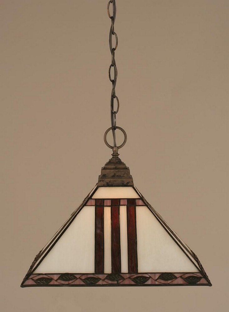 Toltec Lighting-12-BRZ-958-Any - 1 Light Chain Hung Pendant-11.5 Inches Tall and 14 Inches Wide Bronze Purple/Metal Leaf Art Bronze Finish with Purple/Metal Leaf Tiffany Glass