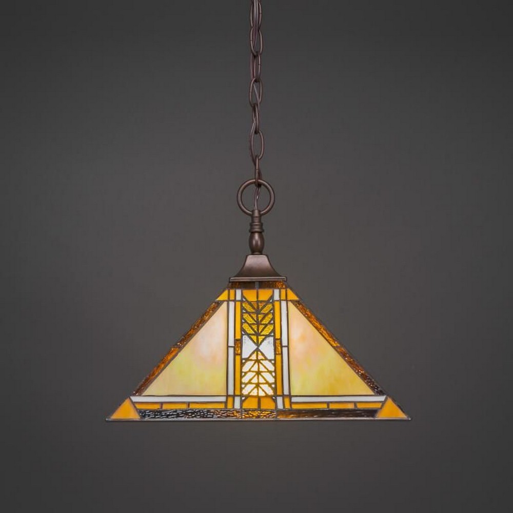 Toltec Lighting-12-BRZ-986-Any - 1 Light Chain Hung Pendant-11.25 Inches Tall and 14 Inches Wide Bronze Santa Cruz Art Bronze Finish with Santa Cruz Tiffany Glass