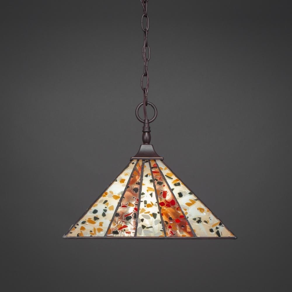 Toltec Lighting-12-DG-956-Any - 1 Light Chain Hung Pendant-11.5 Inches Tall and 14 Inches Wide Dark Granite Fiesta Art Bronze Finish with Purple/Metal Leaf Tiffany Glass