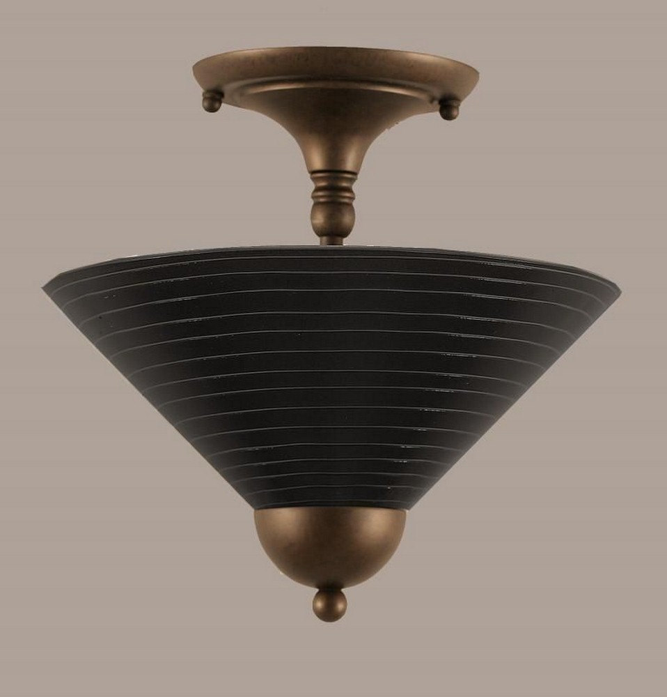 Toltec Lighting-120-BRZ-442-Two Light Semi-Flush Mount-12 Inches Wide by 11.25 Inches High   Bronze Finish with Charcoal Spiral Glass
