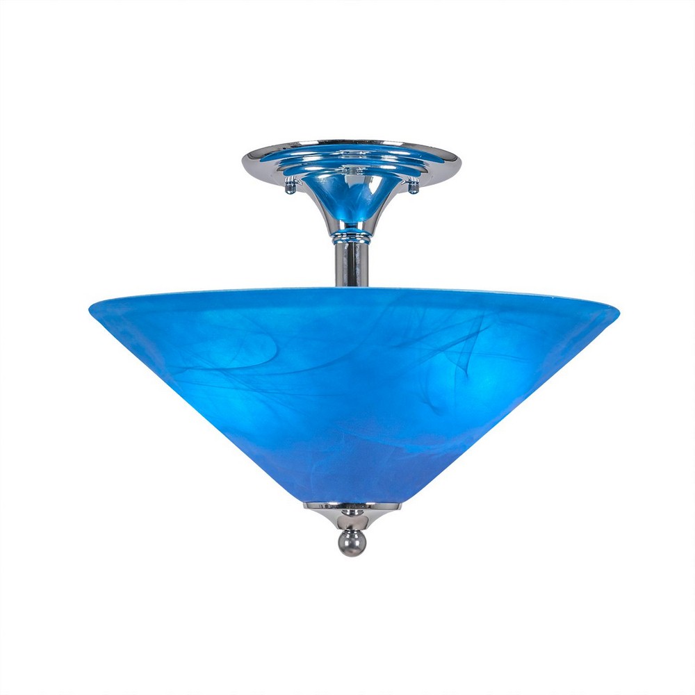 Toltec Lighting-121-CH-415-Any - 2 Light Semi-Flush Mount-12.75 Inches Tall and 16 Inches Wide Chrome Blue Italian Bronze Finish with Chocolate Icing Glass